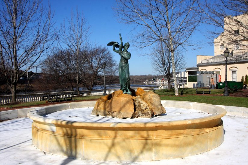 A replica of William Rush's historic Allegory of the Schuylkill (Nymph and Bittern) sculpture has been installed at Fairmount Water Works.